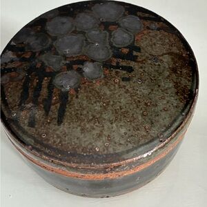 Handcrafted Pottery Lidded MCM Trinket Dish- Black and Brown